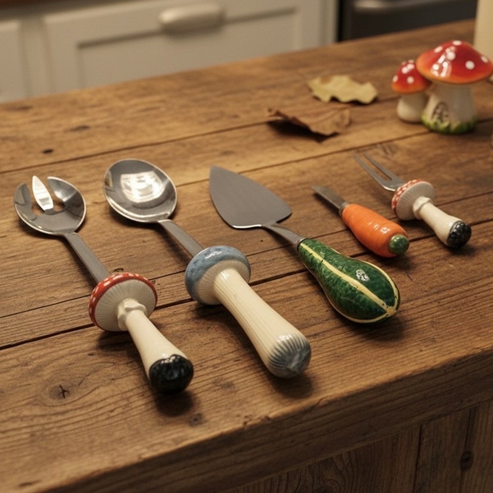 John Derian Serving Spoons Fork Spatula Knife Set Ceramic Handles